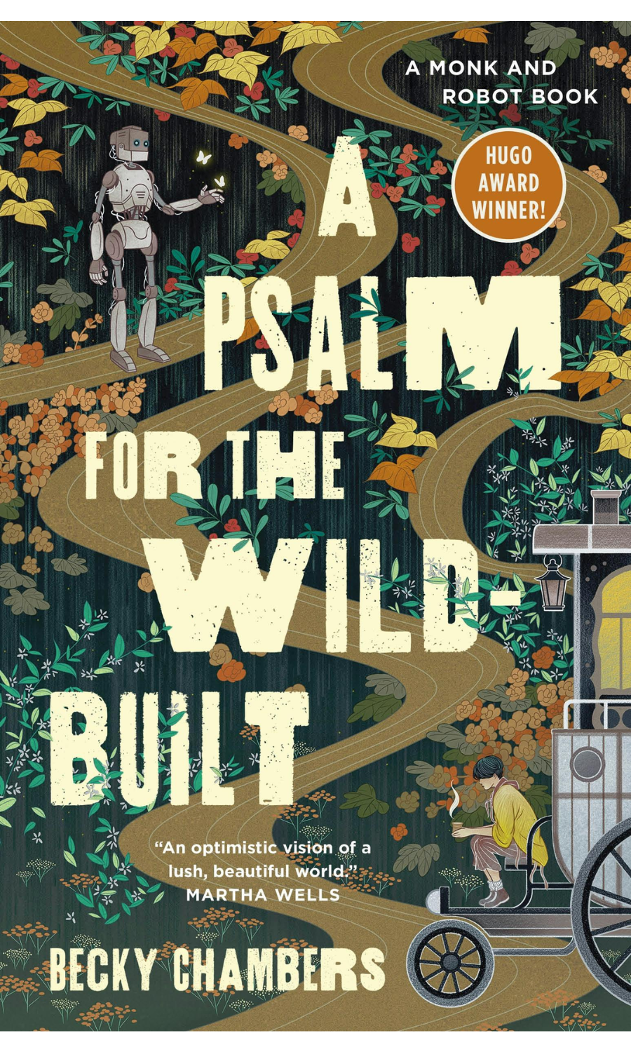 cover for A Psalm for the Wild-Built - grey robot on winding brown road