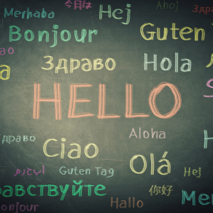 Chalkboard with "Hello" written in different languages