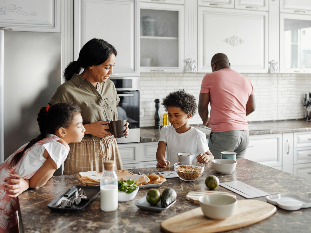 Parents and kids cooking together