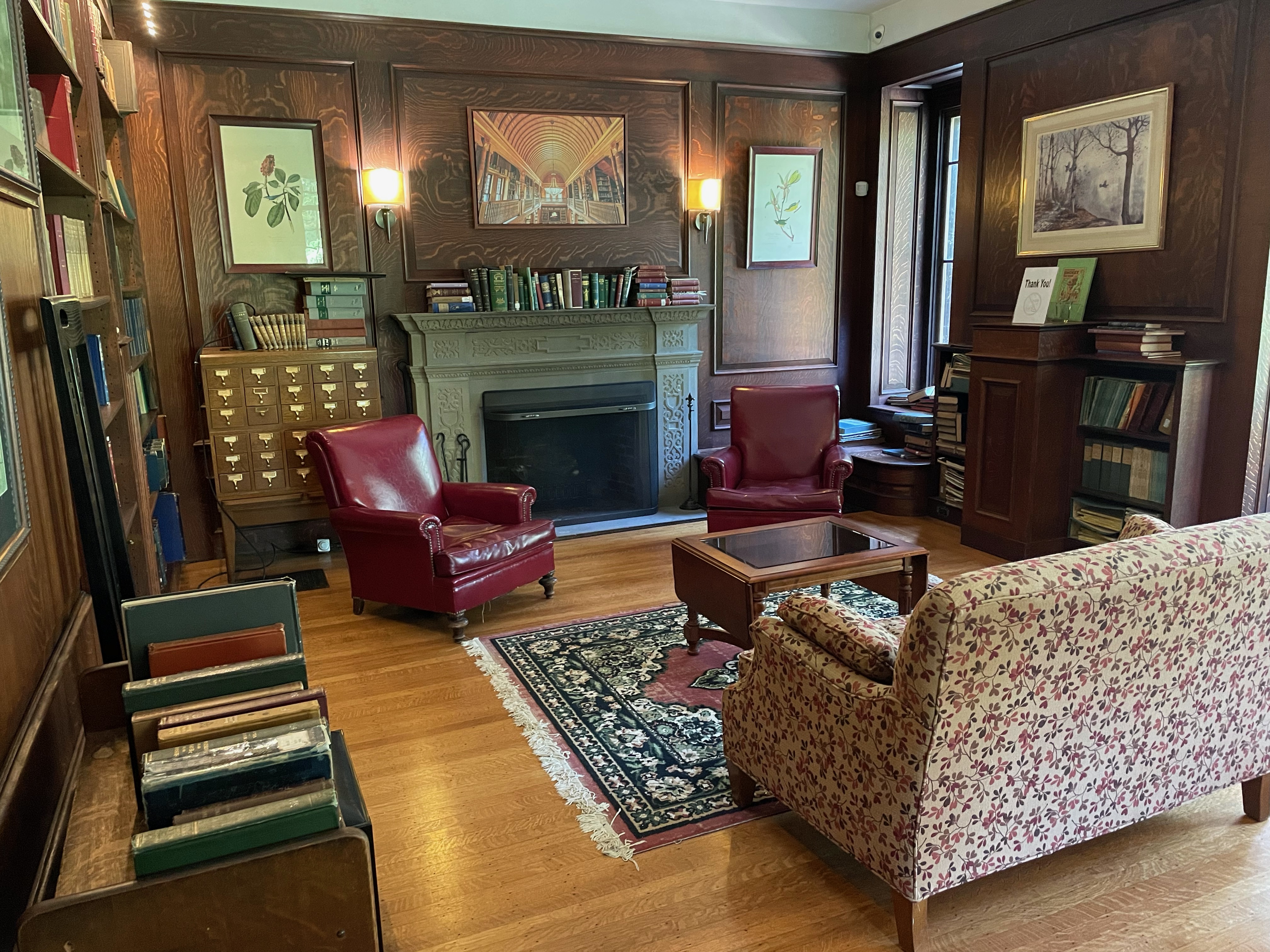 armchairs by fireplace