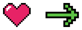 8-bit heart with green 8-bit arrow