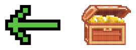 8-bit treasure chest with 8-bit green arrow