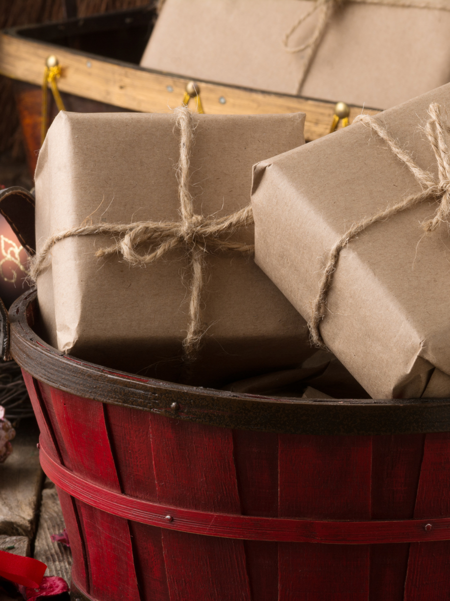 pile of gifts in red basket