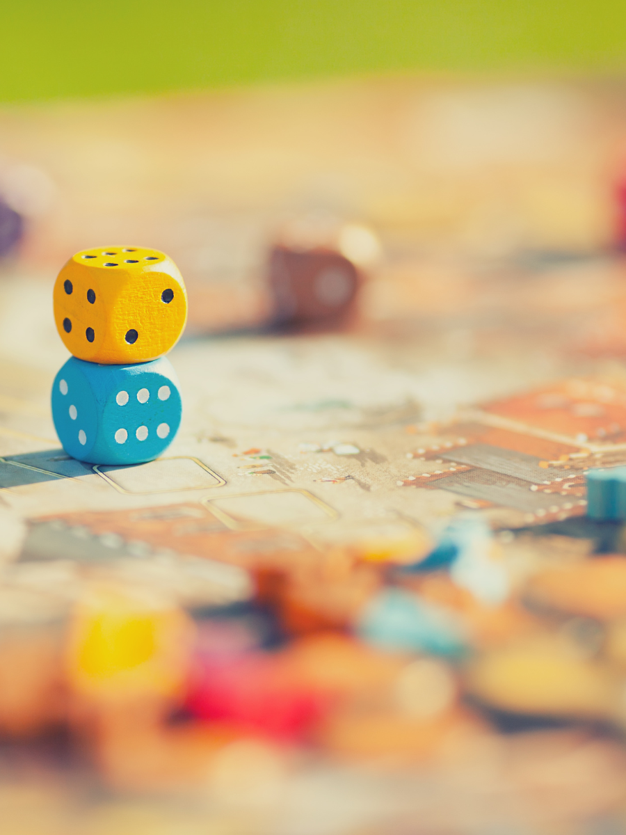 Dice on a board game