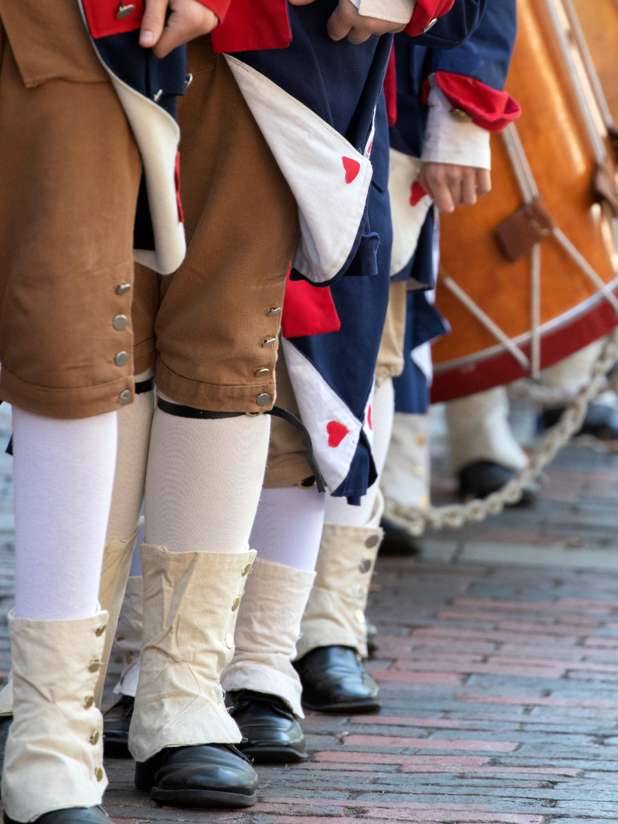 image of Revolutionary soldiers in formation; viewing legs only