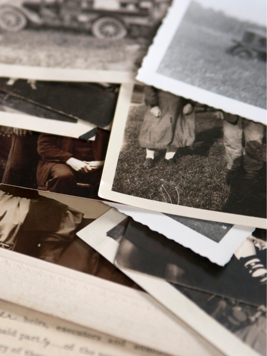 close up of pile of vintage photos