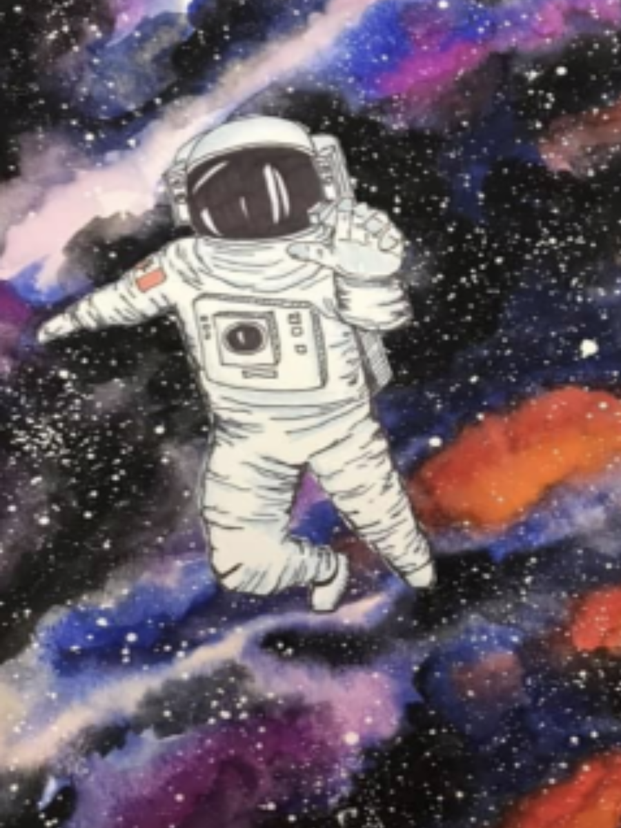 drawing by Nidhi Mehta depicting astronaut floating in space
