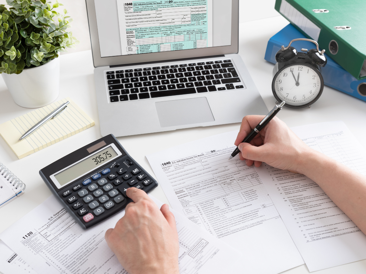 A person working on their taxes