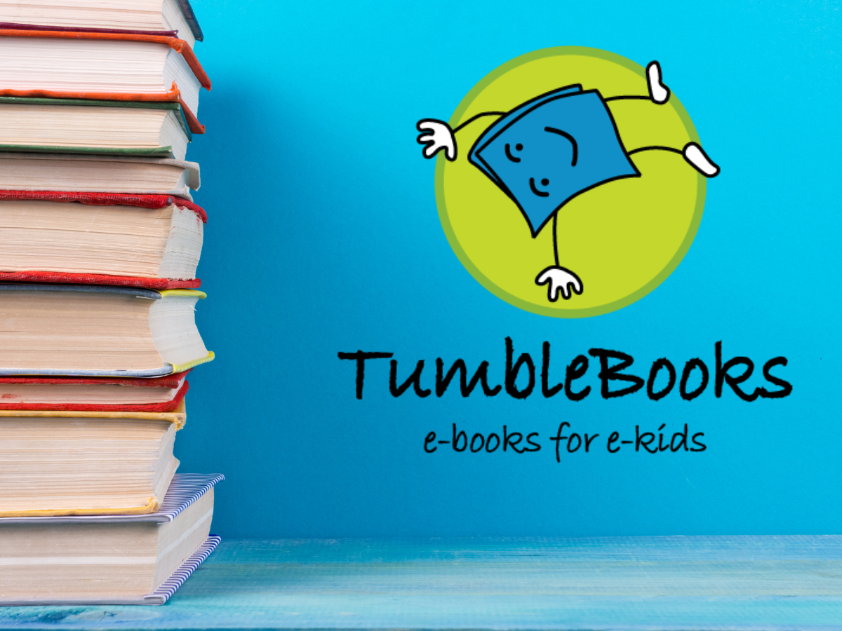 TumbleBooks logo and a stack of books.